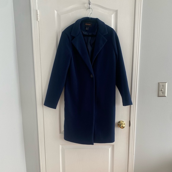 Navy Blue Lapel Trench Coat - Picture 3 of 8